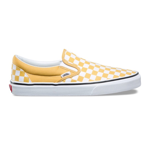 yellow and white checkerboard vans